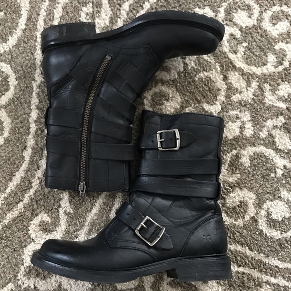 Frye Shoes - Frye Double Buckle Black Boots